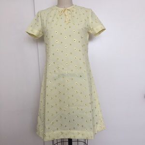 Vintage Yellow Floral A-Line Dress